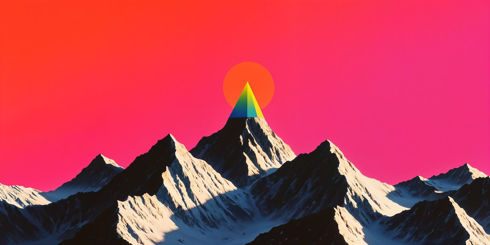 Papier Peint Espace - Montagne et Ciel Étoilé Rose