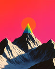 Papier Peint Espace - Montagne et Ciel Étoilé Rose