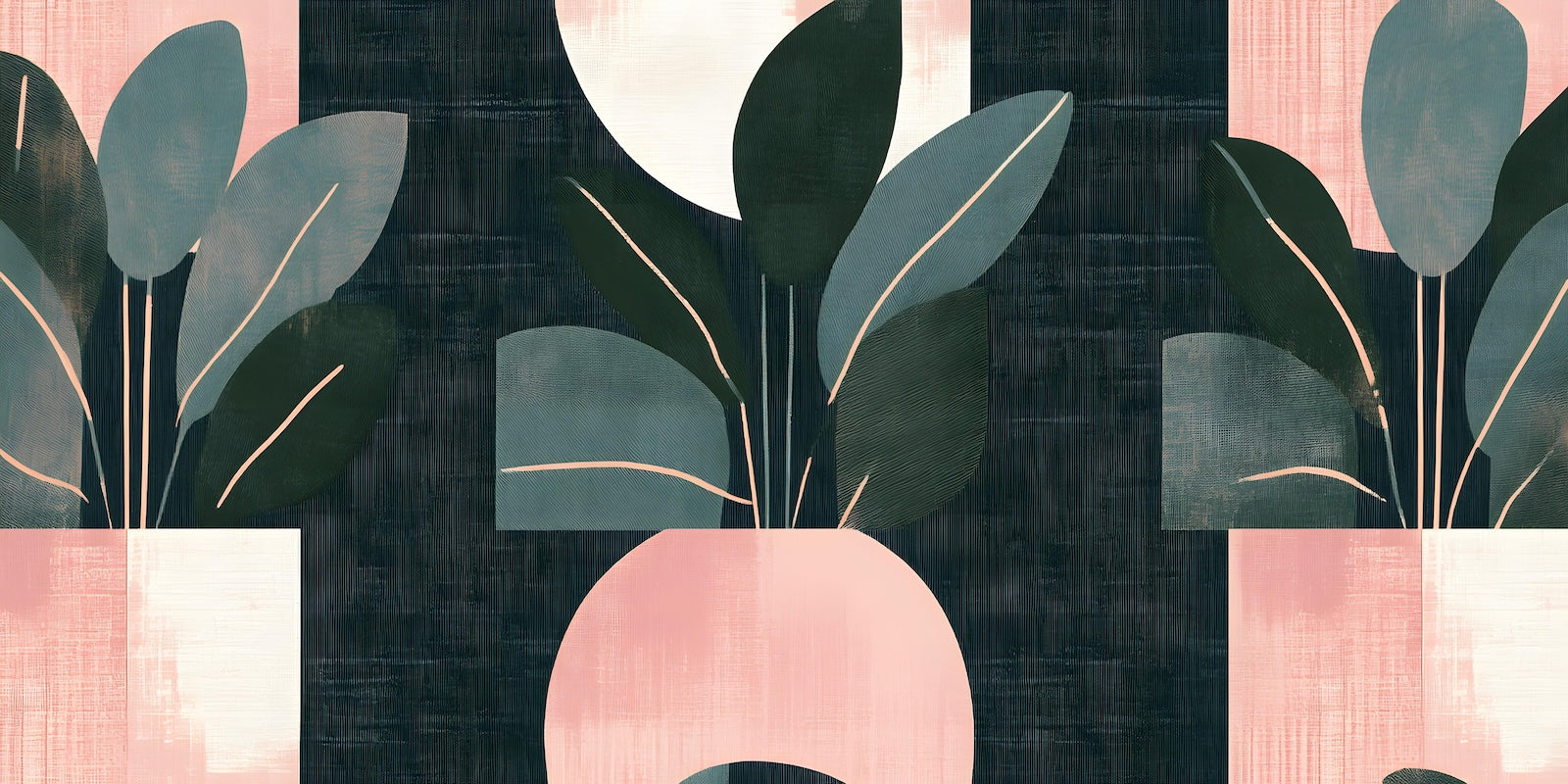 Papier Peint Feuillage - Motif Répétitif Vert et Rose