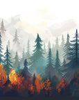 Papier Peint Forêt - Camaïeu Automnal Bleu et Orange