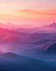 Papier Peint Montagne - Dégradé Rose et Bleu