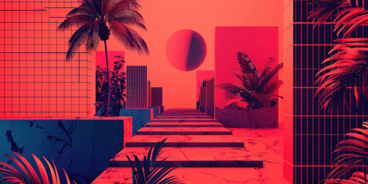 Retro Wallpaper - Red Neon and Palm Tree Interior