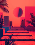 Retro Wallpaper - Red Neon and Palm Tree Interior