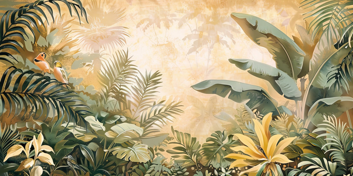 Tropical Wallpaper - Golden Painted Foliage