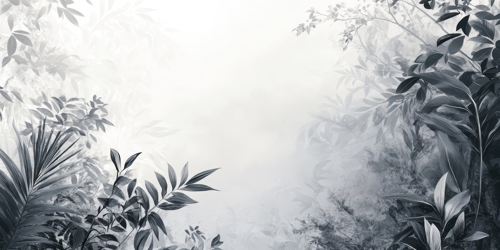 Papier Peint Tropical Noir et Blanc - Jungle Brumeuse