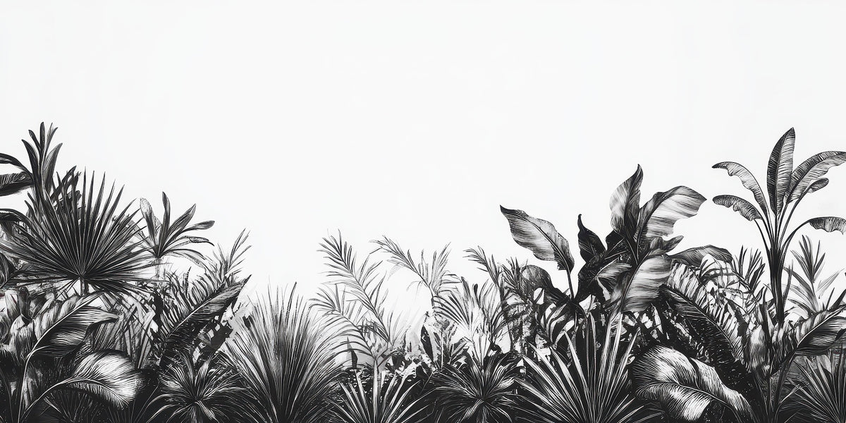 Black and White Tropical Wallpaper - Jungle Foliage Base