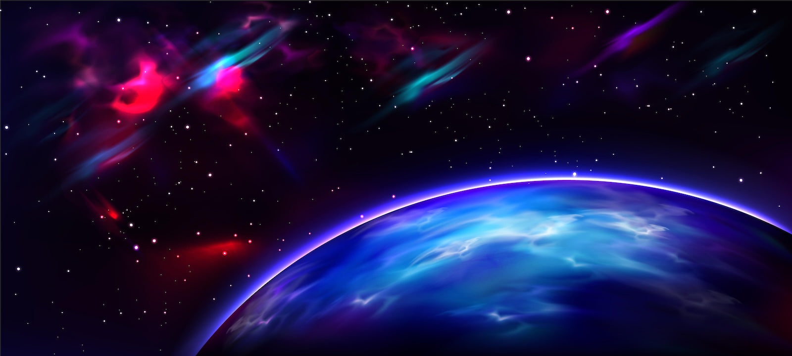 Papier Peint Espace - Nébuleuse et Planète Bleue