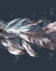 Papier Peint Bohème - Plumes Roses et Bleues Nocturnes