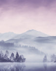 Papier Peint Montagne - Lac et Sapins Brume Violette