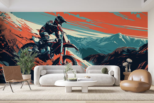 Papier Peint Moto - Motocross au Coucher de Soleil