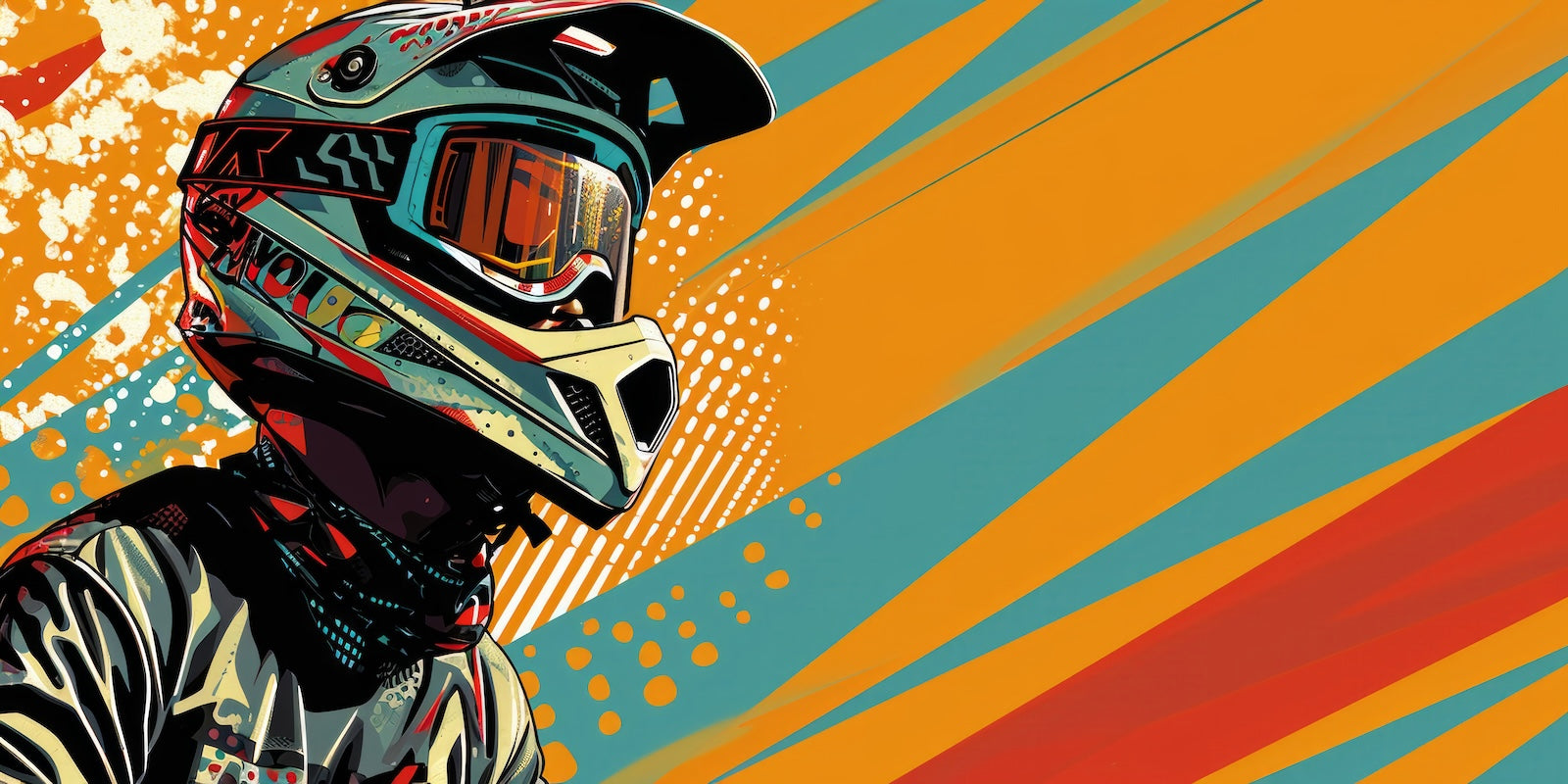Papier Peint Moto - Casque Cross Orange et Turquoise