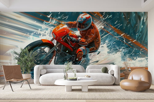 Papier Peint Moto - Cross dans les Éclaboussures de Neige