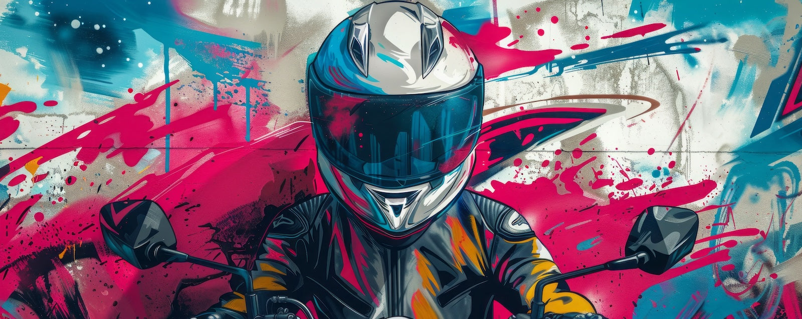 Papier Peint Moto - Casque Cross Éclaboussures Colorées