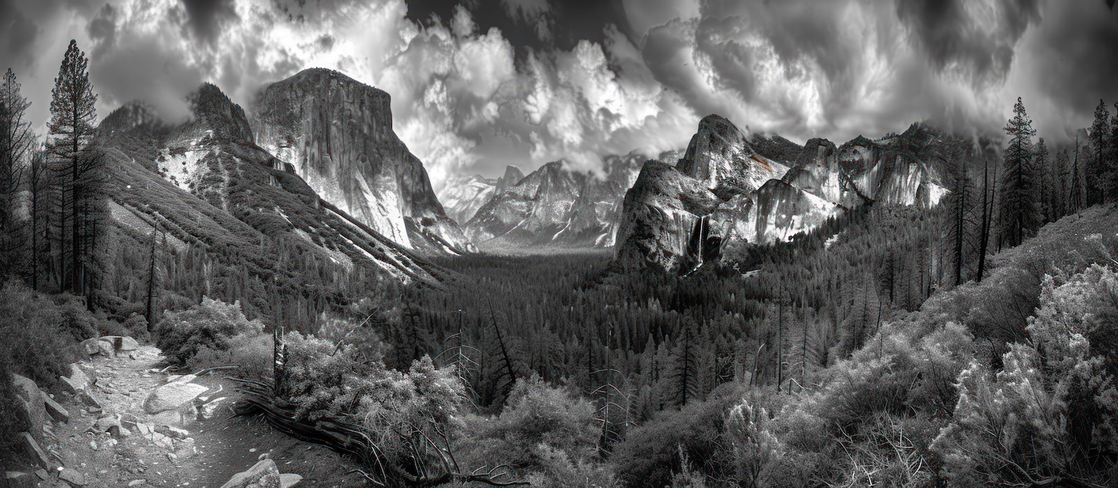 Papier Peint Noir et Blanc - Vallée de Montagne