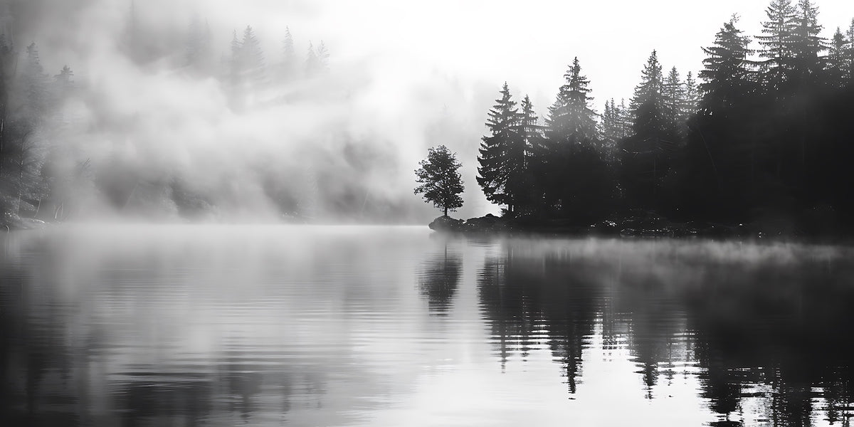Black and White Wallpaper - Misty Lake and Forest