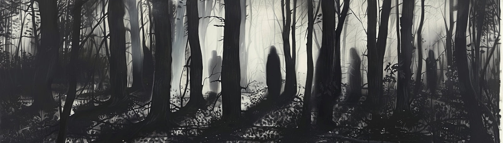 Papier Peint Forêt Noir et Blanc - Silhouette Mystérieuse