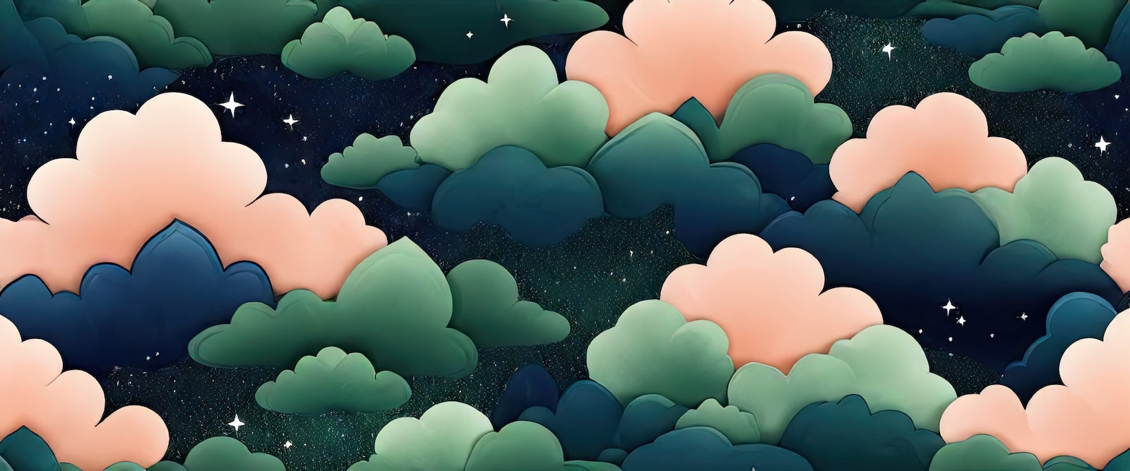 Papier Peint Japonais - Nuages Roses et Verts