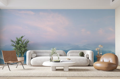 Papier Peint Ciels - Nuages Pastel Roses et Bleus