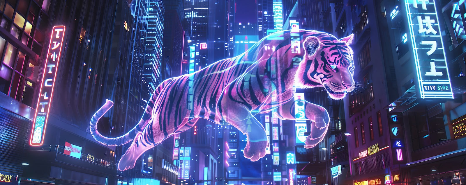 Papier Peint Gaming - Tigre Néon Cyberpunk