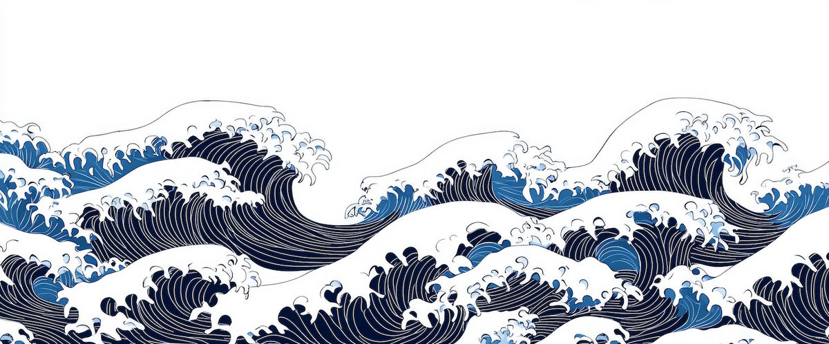 Japanese Wallpaper - Blue and White Waves