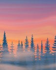 Papier Peint Forêt - Sapins au Coucher de Soleil