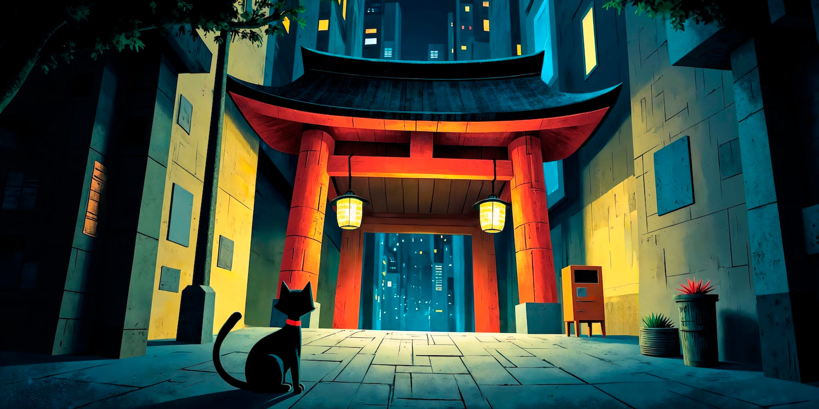 Papier Peint Japonais - Torii Nocturne Néon