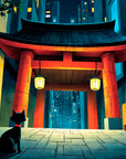 Papier Peint Japonais - Torii Nocturne Néon