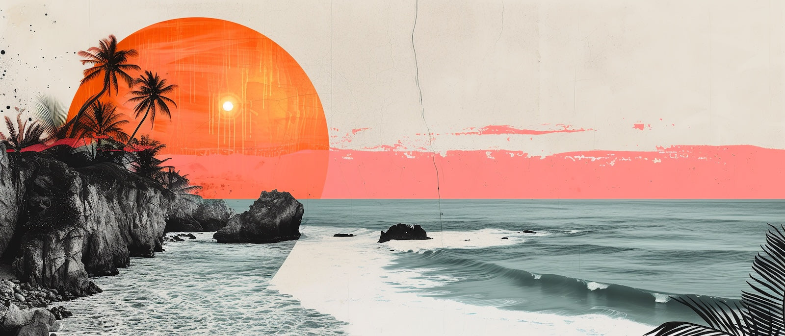 Papier Peint Plages - Coucher de Soleil Vintage Orange