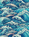 Papier Peint Japonais - Vagues Turquoise en Motif