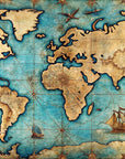 World Map Wallpaper - Gold on Turquoise Background