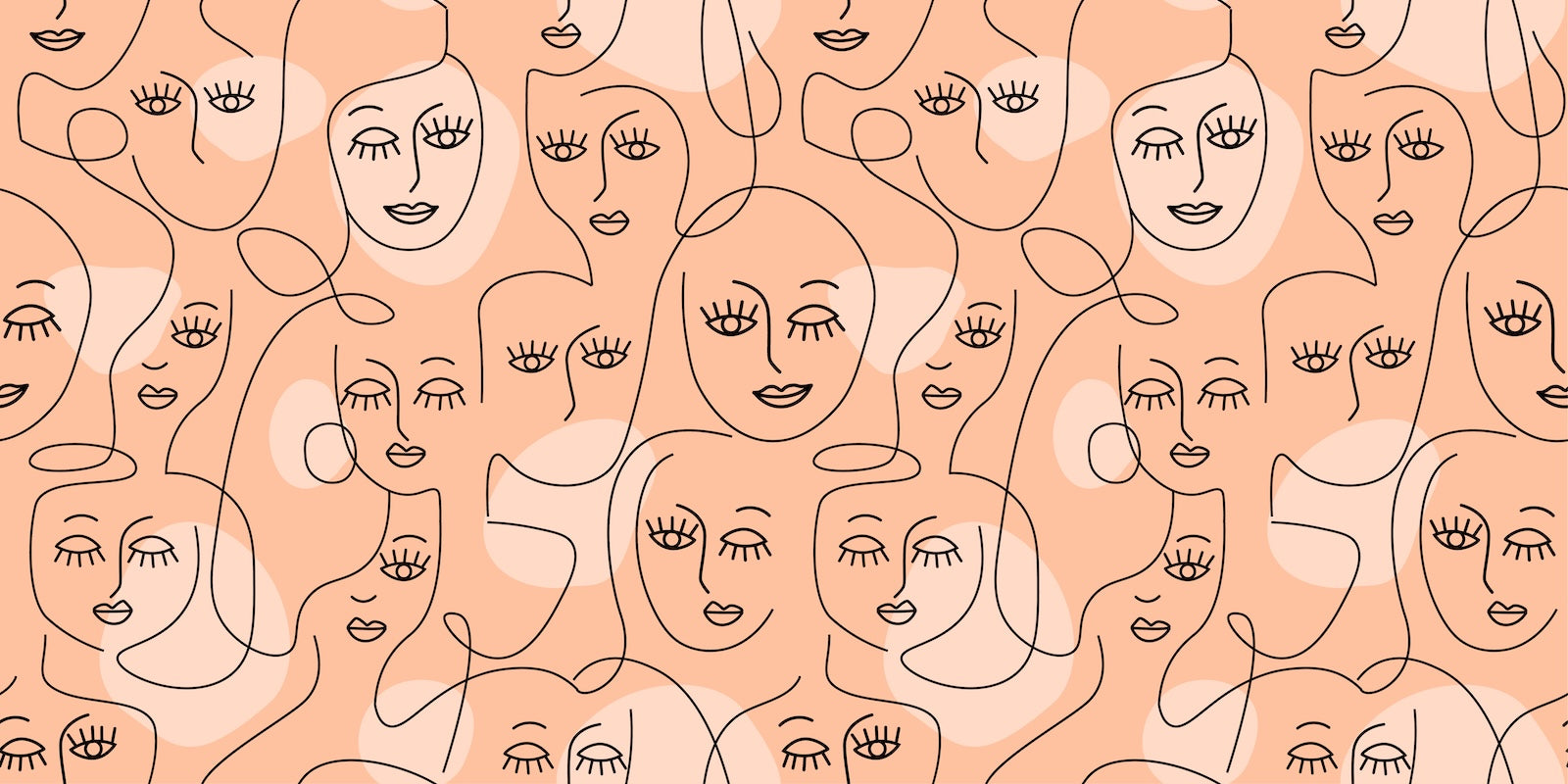 Papier Peint Line Art - Visages Féminins Terracotta