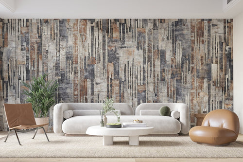 Papier Peint Bois - Planches Vieillies Multicolores