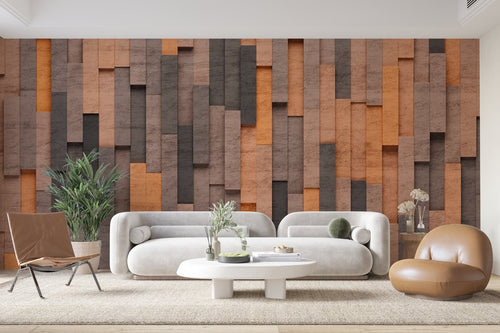 Papier Peint Bois - Planches Verticales Multicolores