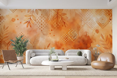 Papier Peint Floral - Aquarelle Orange Texturée