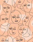 Papier Peint Line Art - Visages Féminins Terracotta