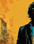 Papier Peint Pop Art - Silhouette Urbaine Jaune et Turquoise