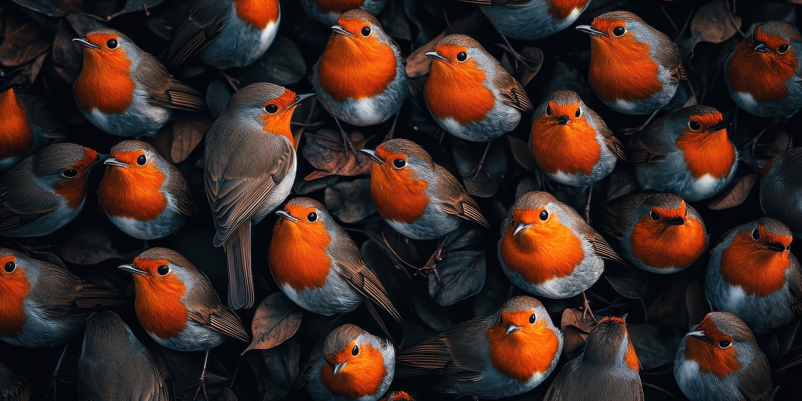 Papier Peint Oiseaux & Rapaces - Rouges-Gorges en Motif