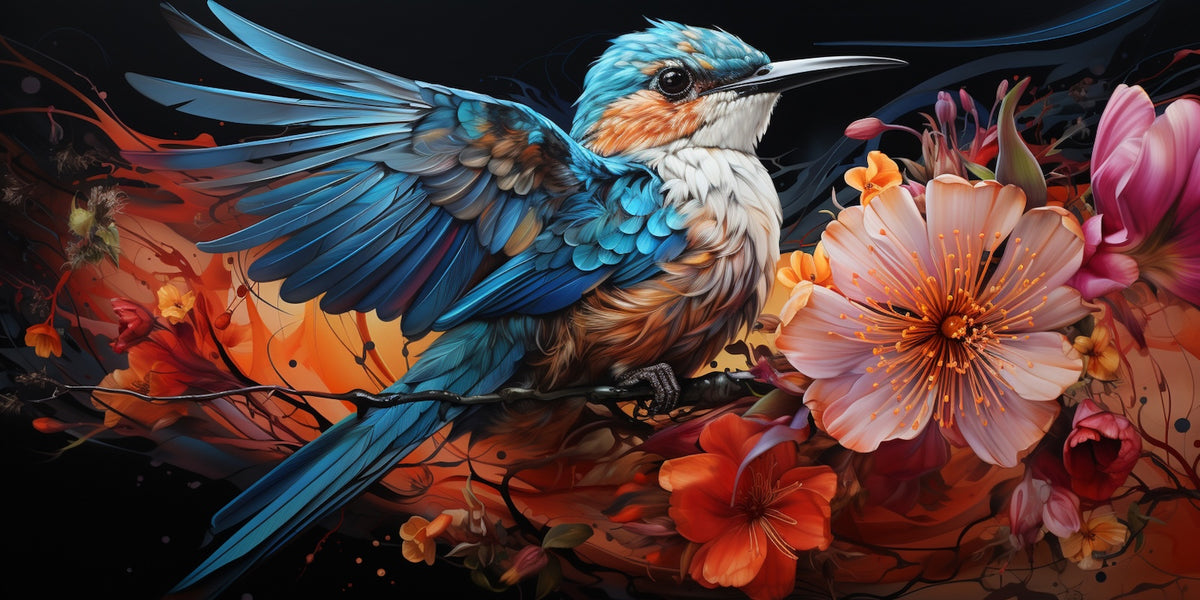 Birds & Raptors Wallpaper - Blue Bird and Flowers