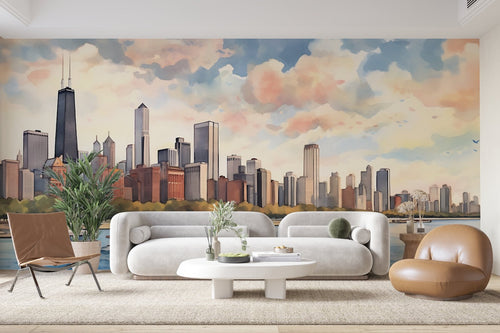 Papier Peint Paysage - Chicago Aquarelle