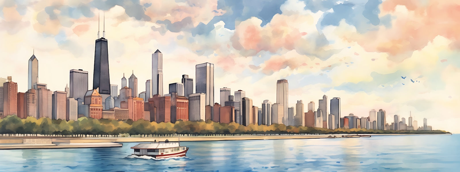 Papier Peint Paysage - Chicago Aquarelle