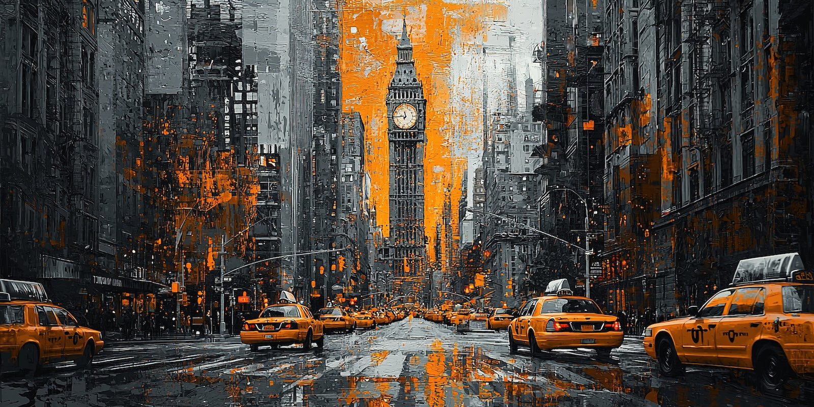Papier Peint Illustration - Rue Urbaine Dorée et Sombre