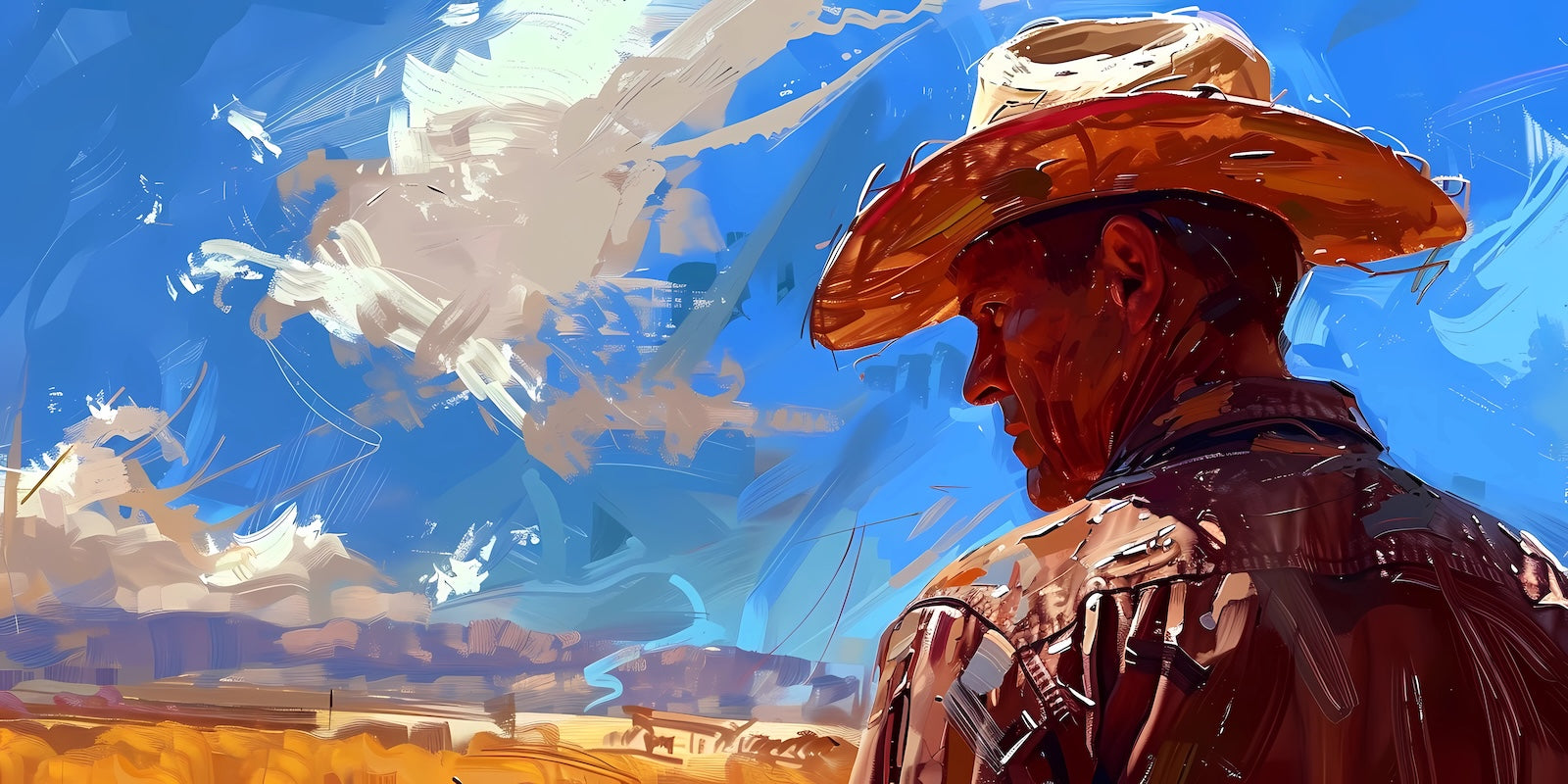 Papier Peint Désert - Cowboy et Ciel Bleu