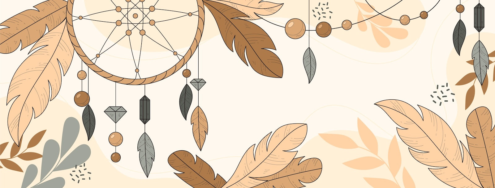 Papier Peint Bohème - Attrape-Rêves Plumes Beige