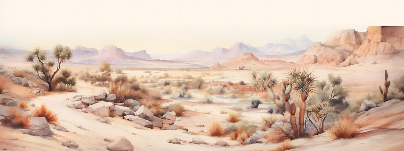 Papier Peint Désert - Joshua Tree Aquarelle Beige