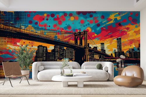 Papier Peint Paysage - Pont de Brooklyn Psychédélique