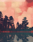 Papier Peint Forêt - Silhouette Rouge au Coucher de Soleil