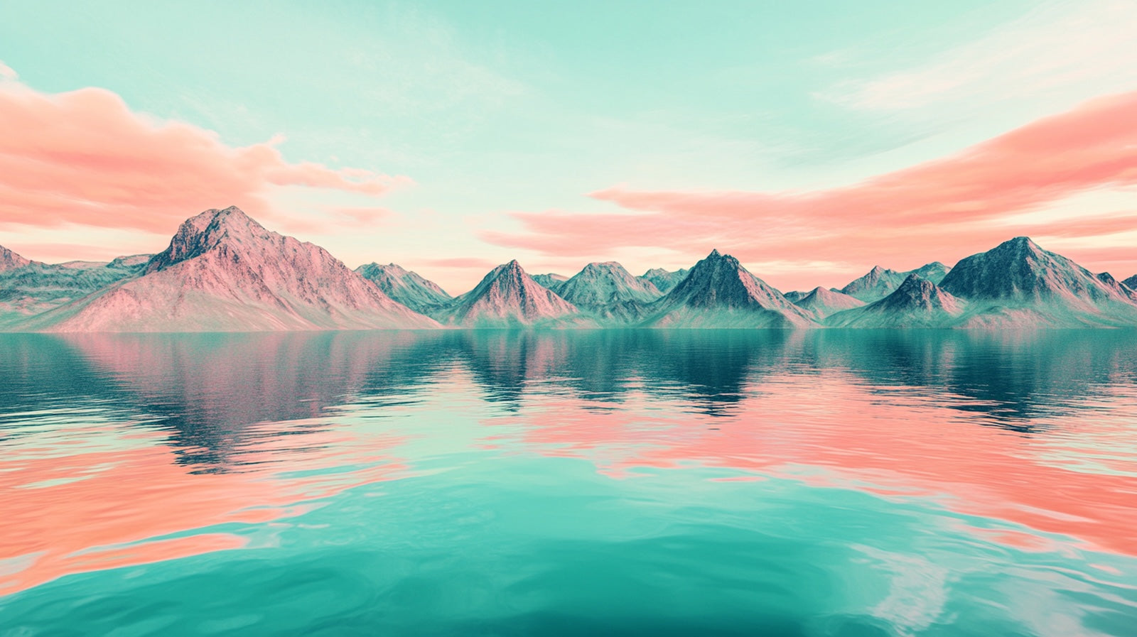 Papier Peint Montagne - Reflet Turquoise et Rose