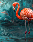 Papier Peint Animaux - Flamant Rose Jungle Turquoise