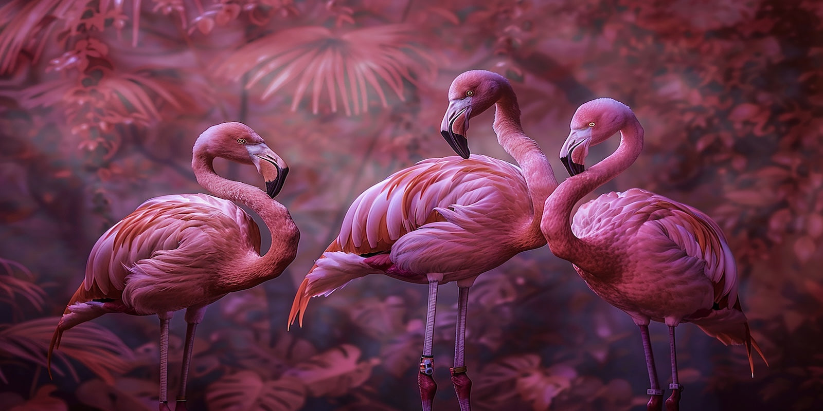 Papier Peint Animaux - Trio de Flamants Violets