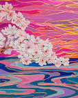 Papier Peint Floral - Cerisier Coucher de Soleil Vif